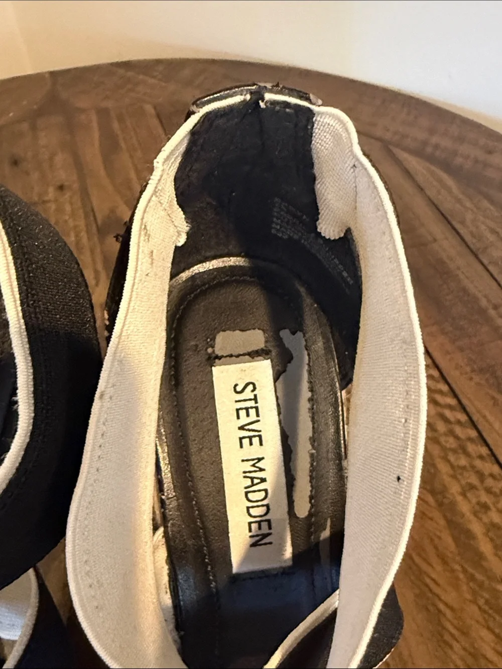 Steve Madden Black Espadrille Wedge Sandals with Cream Jute Platform